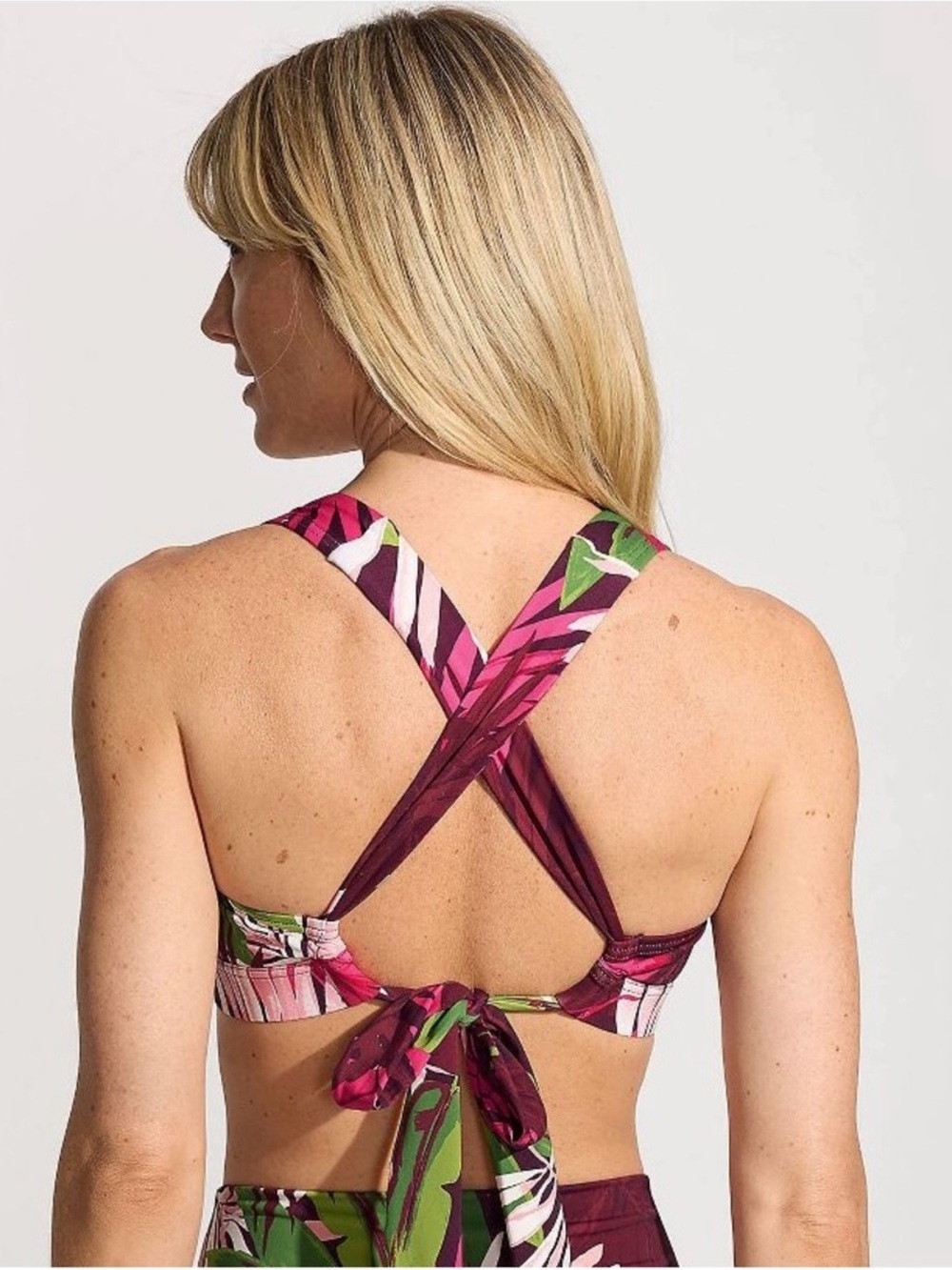 NWT Lands' End DARK WINE MULTI TROPICAL PALMS Floral Print Bikini Top - Picture 2 of 5
